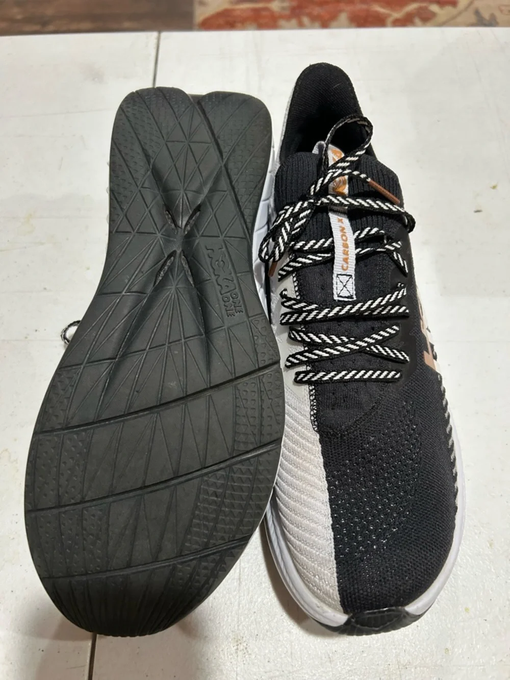 Hoka One One Black and Cream Split-Knit Running Sneakers